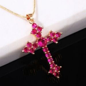 18k Gold Plated Ruby Cross Pendant Necklace